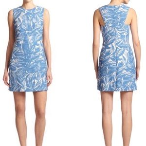 NWT Tory Burch Gulf Shore Tabora Blue & Cream Linen Blend Sheath Mini Dress - 12